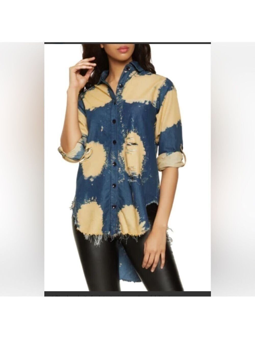 NEW THRILL Indie Grunge stone washed Distressed Western Oversized Top Sz Med